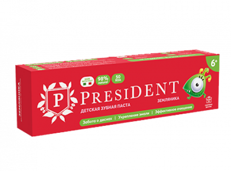 зубная паста детская PRESIDENT 6+ Земляника (50 RDA) 43 г